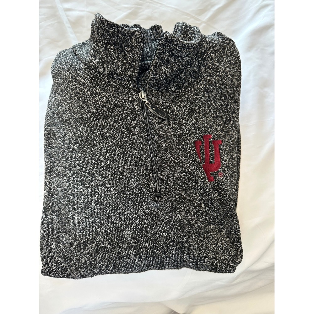 AKWA Classic Indiana University IU Quarter Zip Sweater Mens XL Gray Marled Knit